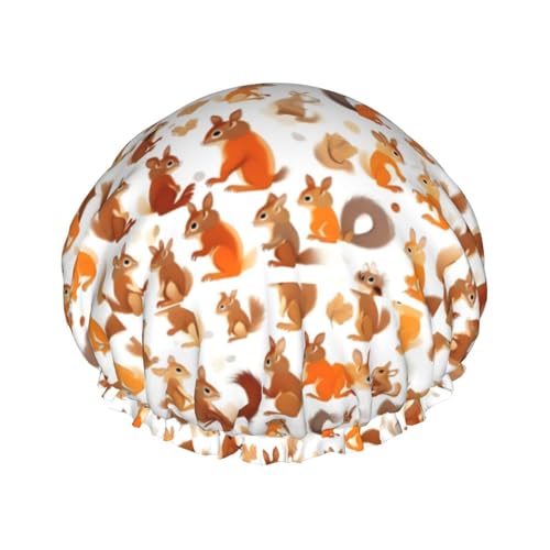 Niedliche Eichhörnchen Druck Wiederverwendbare Duschhauben für Frauen, Doppel Schicht Haarkappe, Erwachsene Haarmütze für alle Haare von FKGKDF