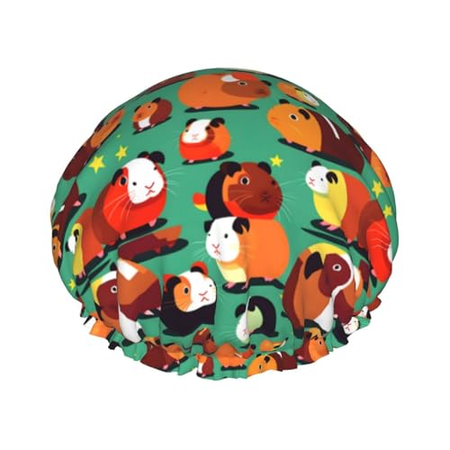 Niedliche wiederverwendbare Meerschweinchen bedruckte Duschmützen für Frauen, Doppel Schicht Haarkappe, Erwachsene Haarmütze für alle Haare von FKGKDF