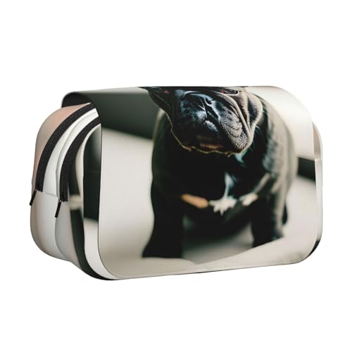 Niedliches Federmäppchen mit französischer Bulldogge, doppeltes Klappetui, Reißverschlusstaschen, großes Fassungsvermögen für Kunstbedarf und Reisen von FKGKDF