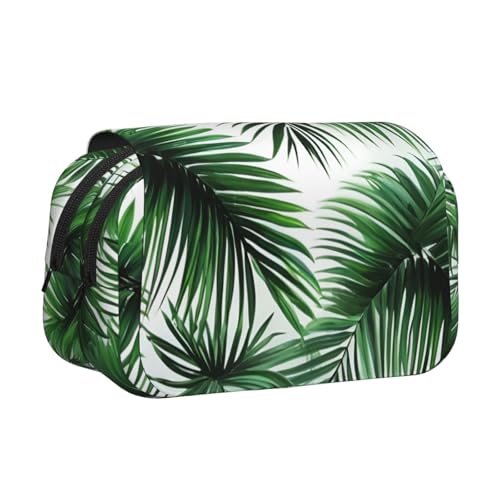 Palme Bedrucktes doppeltes Klapp-Federmäppchen, Reißverschlusstaschen, große Kapazität für Kunstbedarf und Reisen von FKGKDF