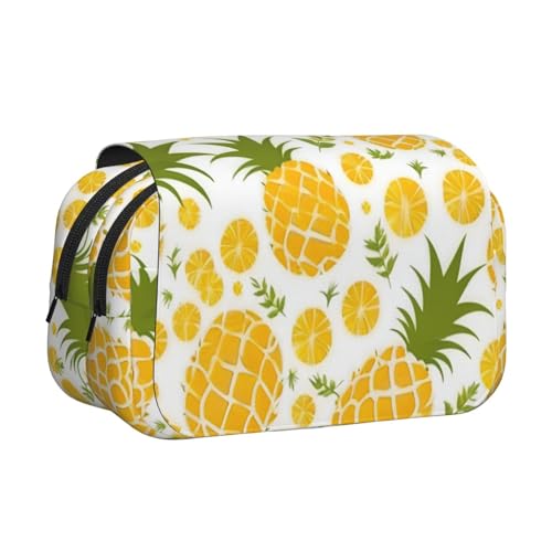 Pineapple Bedrucktes Doppel-Klapp-Federmäppchen, Reißverschlusstaschen, große Kapazität für Kunstbedarf und Reisen von FKGKDF