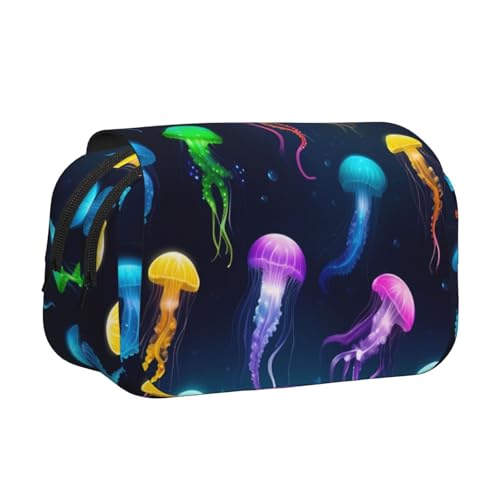 Quallen-Ozean-Druck, doppeltes Klapp-Federmäppchen, Reißverschlusstaschen, großes Fassungsvermögen für Kunstbedarf und Reisen von FKGKDF