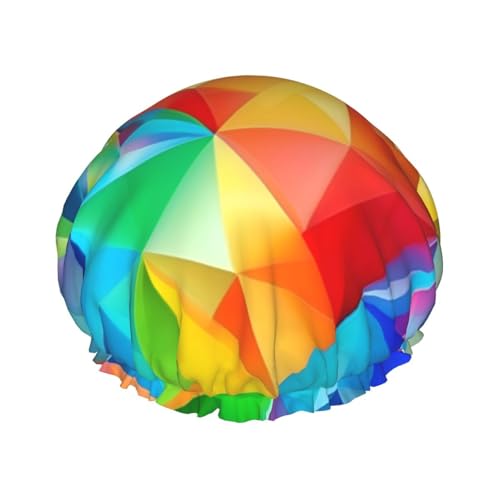 Regenbogen Geometrische Druck Wiederverwendbare Duschhauben für Frauen, Doppel Schicht Haarkappe, Erwachsene Haarmütze für alle Haare von FKGKDF