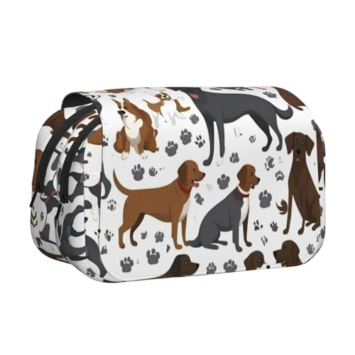 Retrievers Federmäppchen mit Pfotenabdruck, Doppel-Klappetui, Reißverschlusstaschen, große Kapazität für Kunstbedarf und Reisen von FKGKDF