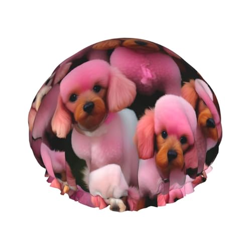 Rosa Pudels Hunde Drucken wiederverwendbare Duschhüte für Frauen, Doppel Schicht Haarkappen, Erwachsene Haarhaube für alle Haare von FKGKDF