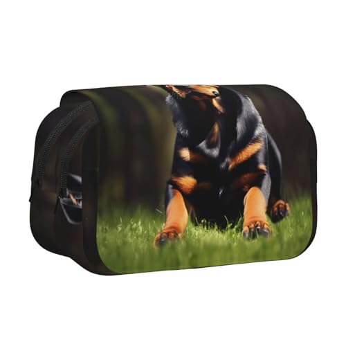 Rottweiler Stifteetui mit doppeltem Klappetui, Reißverschlusstaschen, großes Fassungsvermögen für Kunstbedarf und Reisen von FKGKDF