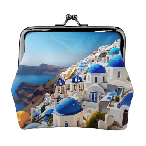Santorini Münztasche für Damen, Motiv: griechische Insel, Meerblick, Mini-Geldbörse für Karten und Lippenstift, weiche kompakte Geldbörse Santorini Münztasche für Damen, Motiv: griechische Insel, Meerblick, Mini-Geldbörse für Karten und Lippenstift, weiche kompakte Geldbörse von FKGKDF