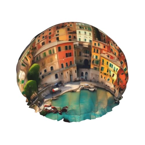 Schöne, wiederverwendbare Duschhauben mit Italien-Aufdruck, für Frauen, doppellagige Haarkappe, Erwachsenen-Haarkappe für alle Haare von FKGKDF