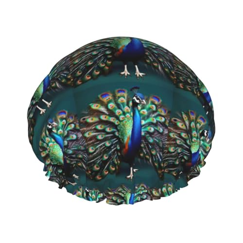 Schöne wiederverwendbare Pfauendruck Duschhüte für Frauen, Doppel Schicht Haarkappe, Erwachsene Haarmütze für alle Haare von FKGKDF