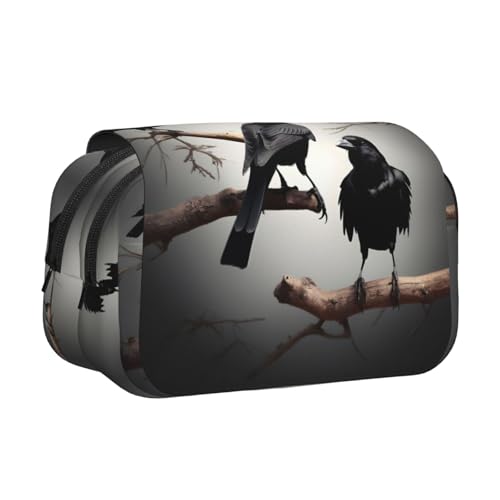 Schwarze Krähe Vögel auf einem Ast, doppeltes Klapp-Federmäppchen, Reißverschlusstaschen, großes Fassungsvermögen für Kunstbedarf und Reisen von FKGKDF