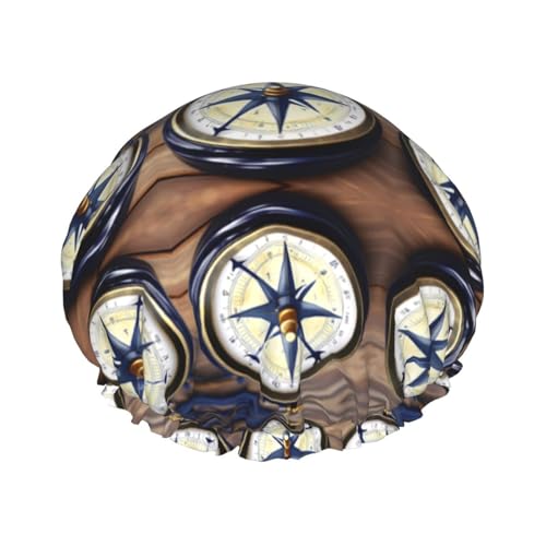 Seemannel Kompass Druck Wiederverwendbare Duschhauben für Frauen, Doppel Schicht Haarkappe, Erwachsene Haarhaube für alle Haare von FKGKDF