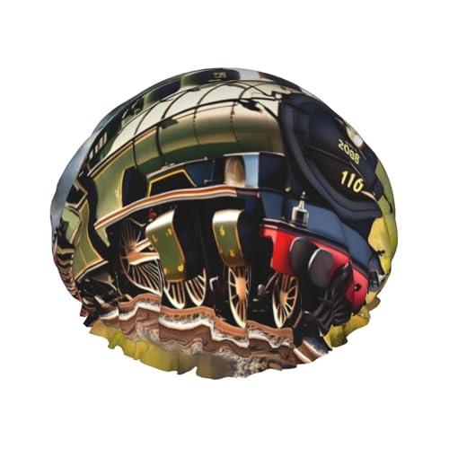 Steam Little Train Print Wiederverwendbare Duschkappen für Frauen, Doppel Schicht Haarkappe, Erwachsene Haarhaube für alle Haare von FKGKDF