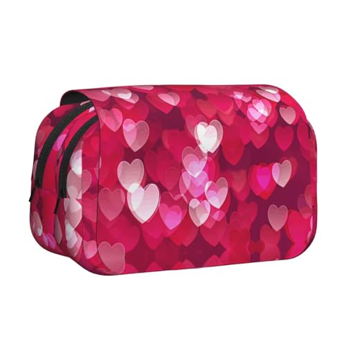 Stifteetui mit Herz-Aufdruck, doppeltes Klapp-Federmäppchen, Reißverschlusstaschen, großes Fassungsvermögen für Kunstbedarf und Reisen von FKGKDF