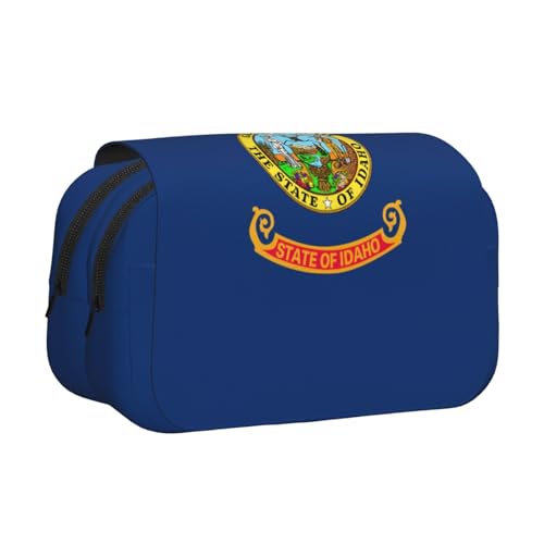 Stifteetui mit Idaho Staatsflaggen-Druck, Doppel-Klappetui, Reißverschlusstaschen, großes Fassungsvermögen für Kunstbedarf und Reisen von FKGKDF