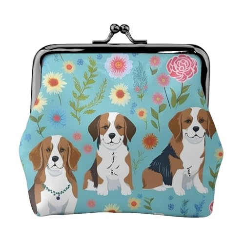 Süßer Basset Hound Blumendruck Damen Kiss Lock Münztasche, Mini-Geldbörse für Karten und Lippenstift, weiche, kompakte Geldbörse von FKGKDF