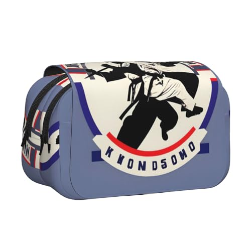 Taekwondo-Design-Druck, doppeltes Klapp-Federmäppchen, Reißverschlusstaschen, große Kapazität für Kunstbedarf und Reisen von FKGKDF