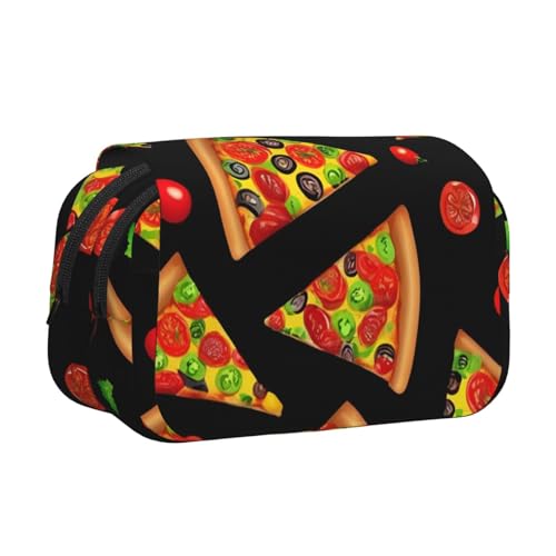 Tasty Federmäppchen mit Pizza-Druck, Doppel-Klappetui, Reißverschlusstaschen, großes Fassungsvermögen für Kunstbedarf und Reisen von FKGKDF
