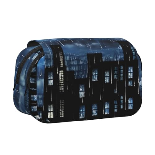 The Blue Binary Print Double Clamshell Pen Case, Zipper Pockets, Large Capacity For Art Supplies & Travel von FKGKDF