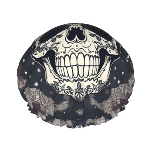 Totenkopf Yoga Und Floral Print Wiederverwendbare Duschkappe Für Frauen, Doppel Schicht Haarkappe Für Erwachsene von FKGKDF