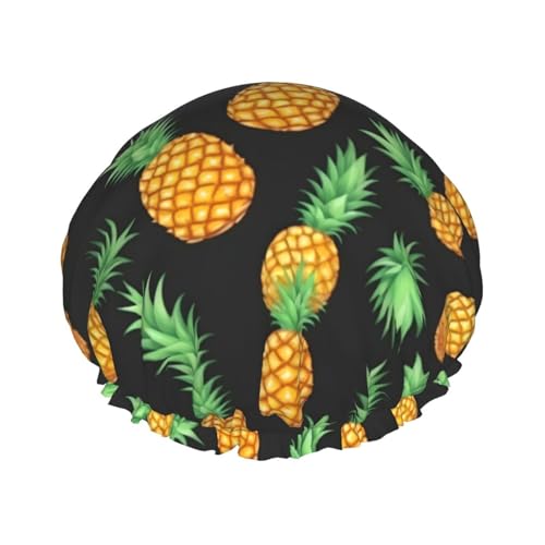 Wiederverwendbare Ananas-Druck-Duschmützen für Frauen, Doppel Schicht Haarkappe, Erwachsene Haarhaube für alle Haare von FKGKDF