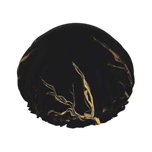 Wiederverwendbare Duschhauben für Frauen, 3D-Goldmarmorierung, doppelte Haarhaube, Erwachsenen-Haarkappe für alle Haare von FKGKDF