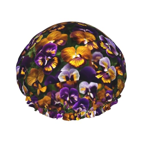 Wiederverwendbare Duschhauben für Frauen, Stiefmütterchen mit Perfektions-Druck, doppellagige Haarkappe, Erwachsenen-Haarkappe für alle Haare von FKGKDF