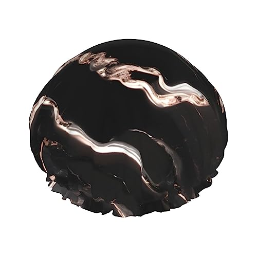 Wiederverwendbare Duschhauben für Frauen, doppelschichtige Haarkappe, Erwachsenen-Haarkappe für alle Haare, Schwarz / Rotgold von FKGKDF