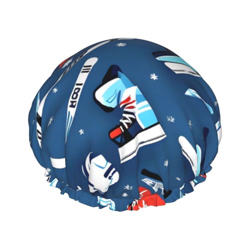 Wiederverwendbare Duschhauben mit Eishockey-Aufdruck, für Damen, doppellagige Haarkappe, Erwachsenen-Haarkappe für alle Haare von FKGKDF