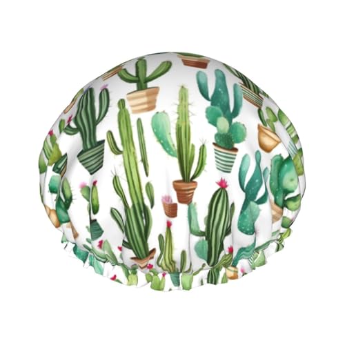 Wiederverwendbare Duschhauben mit Kaktus-Blumendruck, für Frauen, doppellagige Haarkappe, Erwachsenen-Haarkappe für alle Haare von FKGKDF