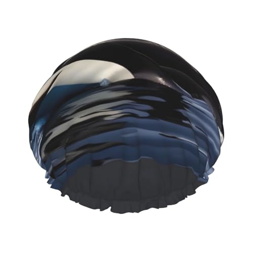 Wiederverwendbare Duschhauben mit Orca-Killer-Wal-Druck, für Frauen, doppellagige Haarkappe, Erwachsenen-Haarkappe für alle Haare von FKGKDF