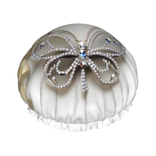 Wiederverwendbare Duschhauben mit Strasssteinen, Schmetterlings- und Blumendruck, für Damen, doppellagige Haarkappe, Erwachsenen-Haarkappe für alle Haare von FKGKDF