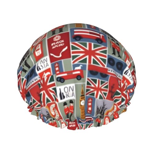 Wiederverwendbare Duschhauben mit englischen Symbolen für Frauen, doppellagige Haarkappe, Erwachsenen-Haarkappe für alle Haare von FKGKDF