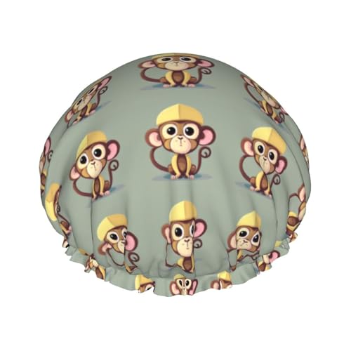 Wiederverwendbare Duschhauben mit niedlichem Affen-Druck, für Frauen, doppellagige Haarkappe, Erwachsenen-Haarkappe für alle Haare von FKGKDF