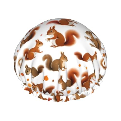 Wiederverwendbare Duschhauben mit süßem Eichhörnchen-Druck, für Frauen, doppellagige Haarkappe, Erwachsenen-Haarkappe für alle Haare von FKGKDF