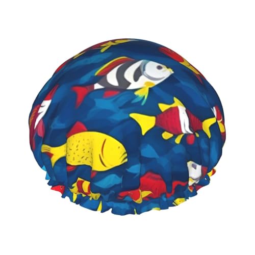 Wiederverwendbare Hai bedruckte Duschmützen für Frauen, Doppel Schicht Haarkappe, Erwachsene Haarhaube für alle Haare von FKGKDF
