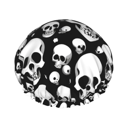 Wiederverwendbare Totenkopf bedruckte Duschmützen für Frauen, Doppel Schicht Haarkappe, Erwachsene Haarhaube für alle Haare von FKGKDF