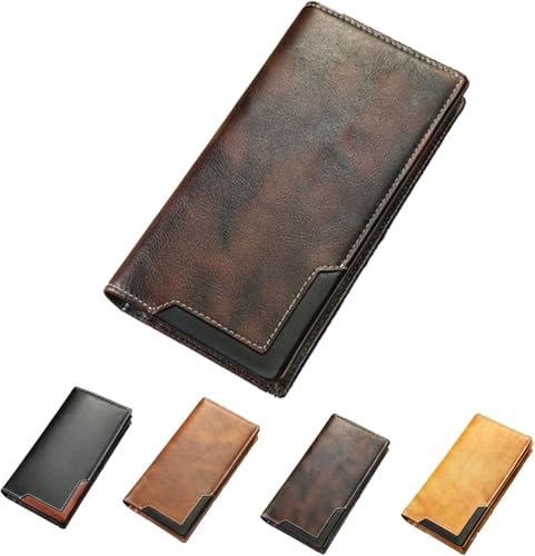 Herren-Retro-Western-Kartenetui mit zweifacher Falte, RFID-blockierend, handgefertigtes Rindsleder-Portemonnaie mit großem Fassungsvermögen, geeignet für Business und Reisen von FKGQWZETK