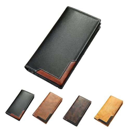 Herren-Retro-Western-Kartenetui mit zweifacher Falte, RFID-blockierend, handgefertigtes Rindsleder-Portemonnaie mit großem Fassungsvermögen, geeignet für Business und Reisen von FKGQWZETK