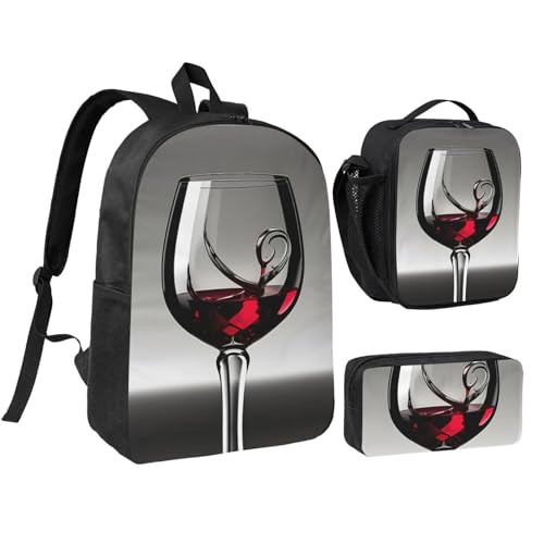 FKHOHL Atmungsaktiver Rucksack mit Weinglas-Druck, 3-in-1-Lunch-Tasche, Stifteetui, bequemes Tragen von Snacks und Getränken FKHOHL Atmungsaktiver Rucksack mit Weinglas-Druck, 3-in-1-Lunch-Tasche, Stifteetui, bequemes Tragen von Snacks und Getränken von FKHOHL