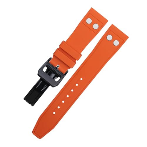 FKIMKF 20 mm 22 mm natürliches Fluorkautschuk FKM Gummi mit Nieten-Uhrenarmband für IWC Big Pilot Mark Portugieser Top Gun weiches Armband (Farbe: Orange 2, Größe: 20 mm) von FKIMKF