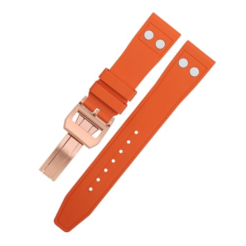 FKIMKF 20 mm 22 mm natürliches Fluorkautschuk FKM Gummi mit Nieten-Uhrenarmband für IWC Big Pilot Mark Portugieser Top Gun weiches Armband (Farbe: Orange 4, Größe: 22 mm) von FKIMKF