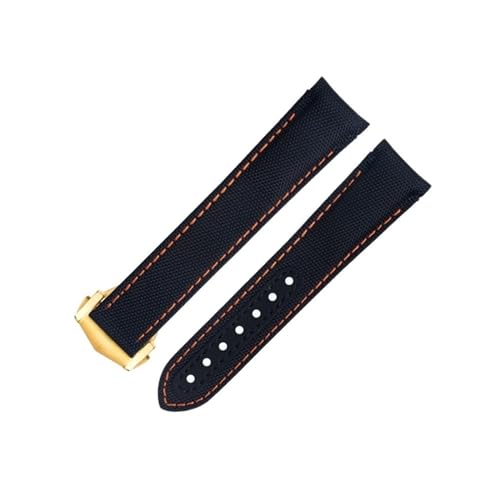 FKIMKF Uhrenarmband für Omega Strap AT150 Seamaster 300 Planet Ocean De Ville Speedmaster Gebogenes Ende, 20 mm, schwarz-orange Linie, hochdichtes Nylon-Rindsleder, 20 mm, Achat von FKIMKF