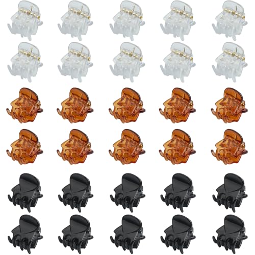 FKKFSS Mini-Haarspangen, 30 Stück, rutschfeste Haarspangen, langlebiges Haar-Accessoire für Mädchen und Frauen, geeignet für mehrere Frisuren, Stile (schwarz/braun/klar) (schwarz, braun und klar) von FKKFSS