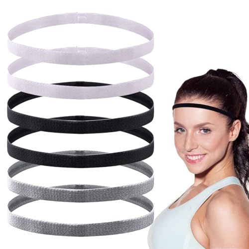 FKWKUW 6 Stück Haarband Herren, Elastische Haarband Jungen, Sport Stirnbänder Dünn, Rutschfeste Stirnbänder, Haarbänder Damen Für Yoga Fußball Joggen von FKWKUW