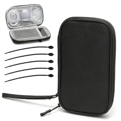 FL HUA Kabel Organizer Tasche Klein, Elektronik Reisetasche Tragbar mit 5 Silikon-Kabelbindern, Ladegerät Draht Organizer Tasche Grau für Alltag, Geschäftsreisen und Reisen, Schwarz , Minimalismus FL HUA Kabel Organizer Tasche Klein, Elektronik Reisetasche Tragbar mit 5 Silikon-Kabelbindern, Ladegerät Draht Organizer Tasche Grau für Alltag, Geschäftsreisen und Reisen, Schwarz , Minimalismus von FL HUA