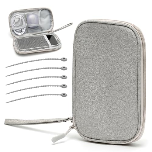 FL HUA Kabel Organizer Tasche Klein, Elektronik Reisetasche Tragbar mit 5 Silikon-Kabelbindern, Ladegerät Draht Organizer Tasche Grau für Alltag, Geschäftsreisen und Reisen, grau, Minimalismus FL HUA Kabel Organizer Tasche Klein, Elektronik Reisetasche Tragbar mit 5 Silikon-Kabelbindern, Ladegerät Draht Organizer Tasche Grau für Alltag, Geschäftsreisen und Reisen, grau, Minimalismus von FL HUA