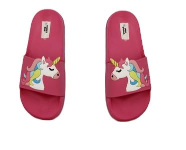 FLA Europe Mädchen Sommer Hausschuhe mit 3D-Unicorn Design, Rutschfeste Sohle Badeschlappen Leicht Strand Sandalen Slippers (Fuchsia, EU Schuhgrößensystem, Kleinkind, Numerisch, M, 29) von FLA Europe