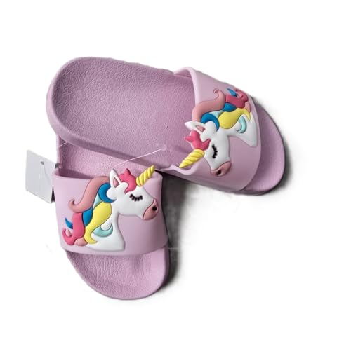 FLA Europe Mädchen Sommer Hausschuhe mit 3D-Unicorn Design, Rutschfeste Sohle Badeschlappen Leicht Strand Sandalen Slippers (Lila, EU Schuhgrößensystem, Kleinkind, Numerisch, M, 32) von FLA Europe