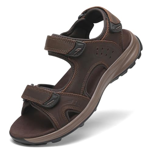 FLARUT Herren Sandalen Sommer Wanderschuhe Trekkingsandalen Outdoor Sport Leder Strand Wandersandale Offene Zehe Wandern Sandalen Lässige Sportsandalen(Dunkelbraun C,41) von FLARUT