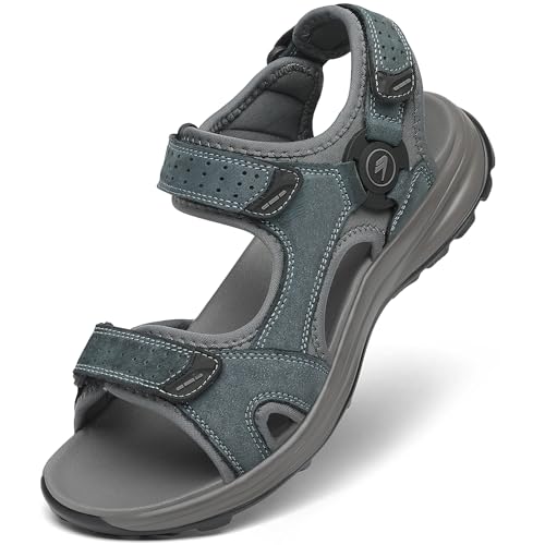 FLARUT Herren Sandalen Sommer Wanderschuhe Trekkingsandalen Outdoor Sport Leder Strand Wandersandale Offene Zehe Wandern Sandalen Lässige Sportsandalen(Grau,42) von FLARUT